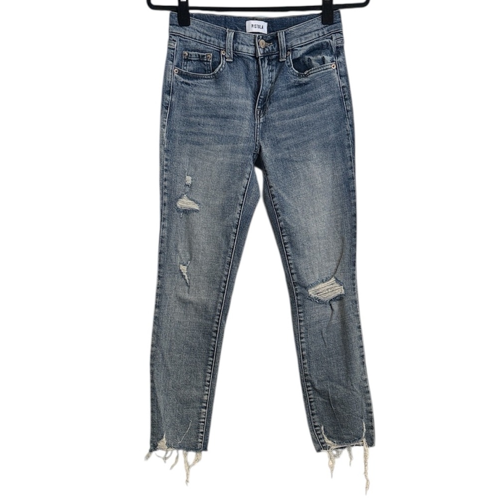 Pistola Distressed Medium Wash Raw Hem Jeans